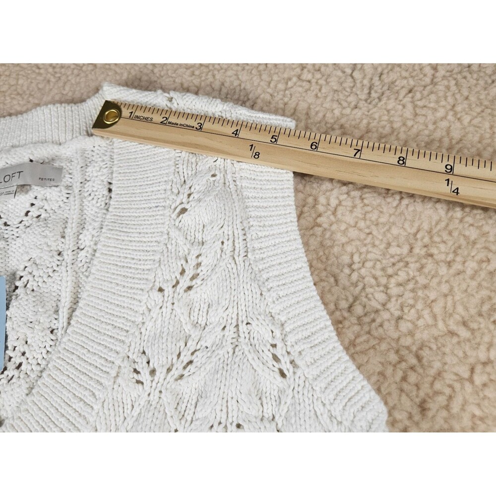 NWT LOFT Petite XS White Pointelle Knit Sweater Vest V-Neck Cotton Preppy Boho - Picture 7 of 8